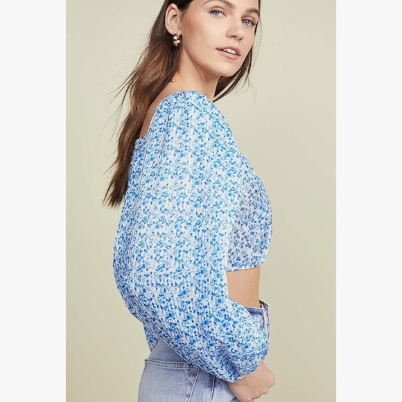 NWT C/MEO Collective Sky Blue Floral Crop Top - Picture 4 of 6